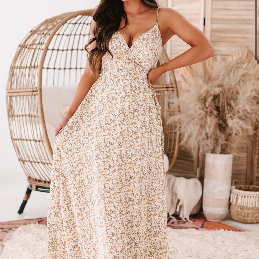 Floral Satin Wrap Dress